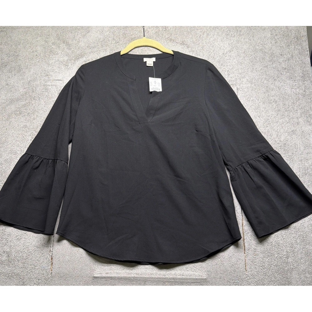 J Crew Blouse Bell Sleeve‎ V Neck Black Women's Small Career Work Top